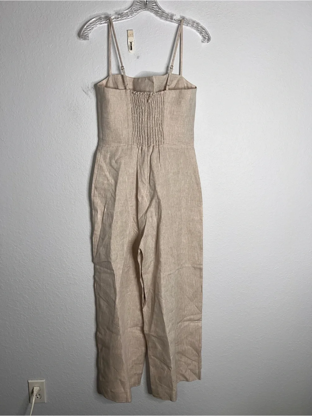 Reformation Linen Jumpsuit Size 6 Strapless Wide Leg Neutral Summer Romper B5